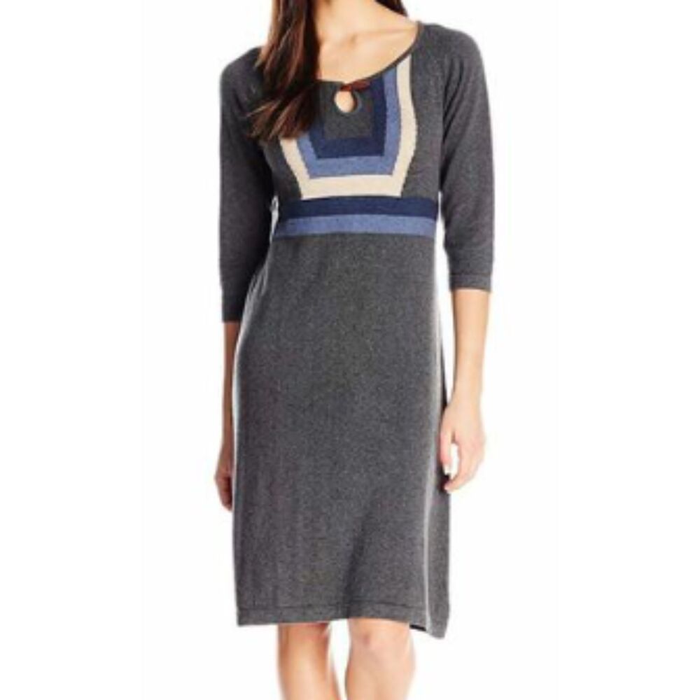Prana Yarrah Organic Cotton Geometric Sweater Dress Gray Blue Size Medium